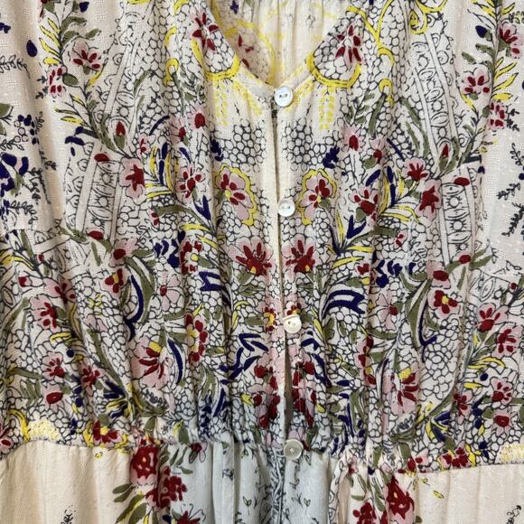 Lucky Brand Dress Womens Medium White Floral Boho Button Front 3/4 Sleeve India - Picture 3 of 4